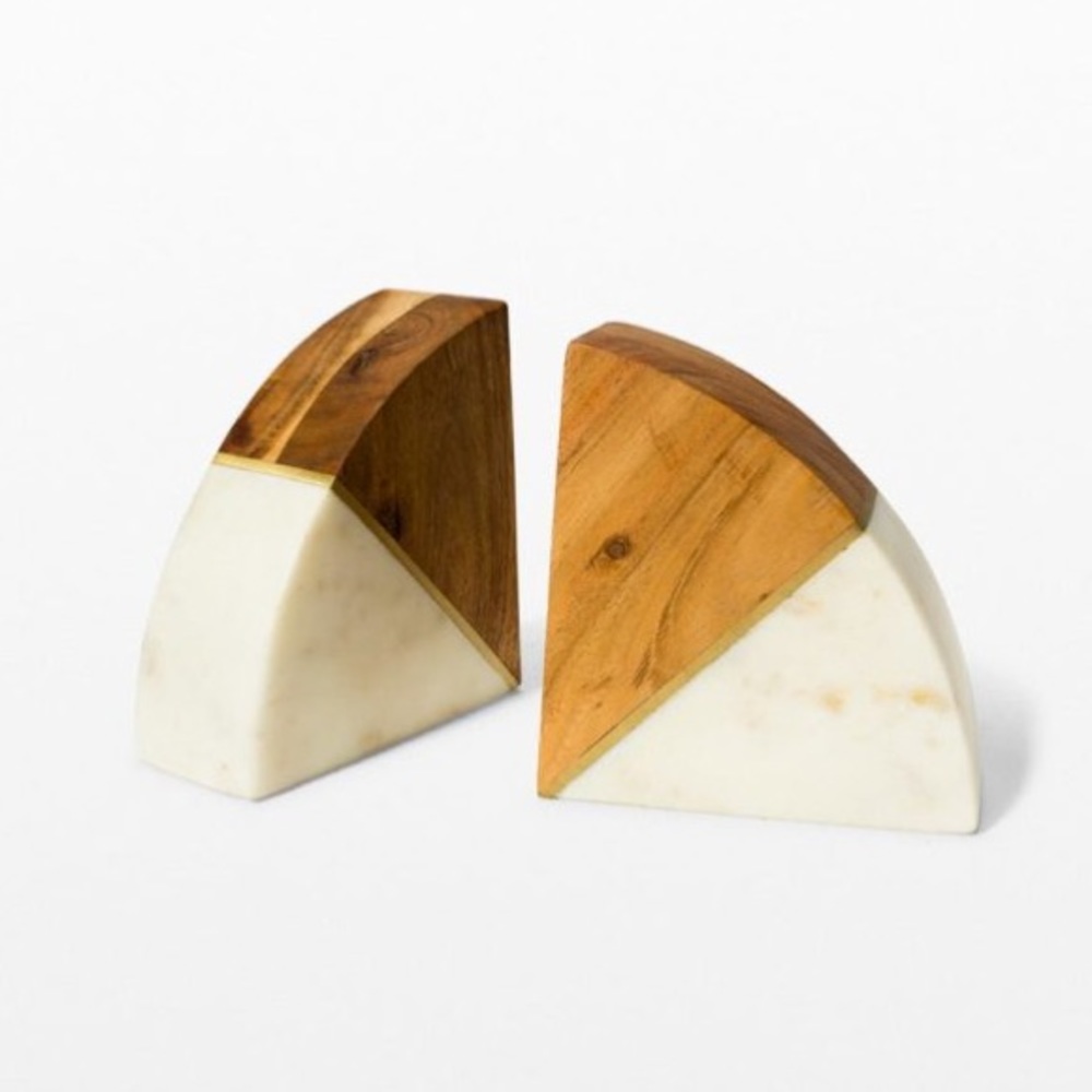 Lovely Wood & Marble Bookends NEW   Set of 2  Magnolia Hearth and Hand